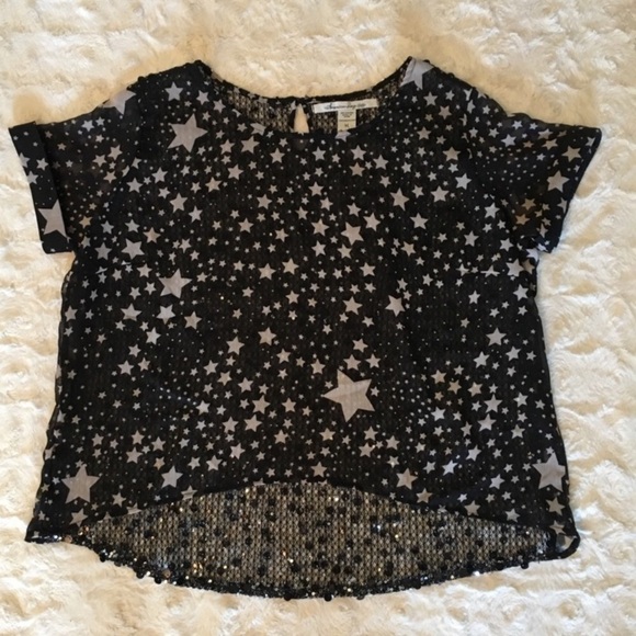 American Rag Black Star Sequin Back Blouse Sz S NWOT - Picture 3 of 7